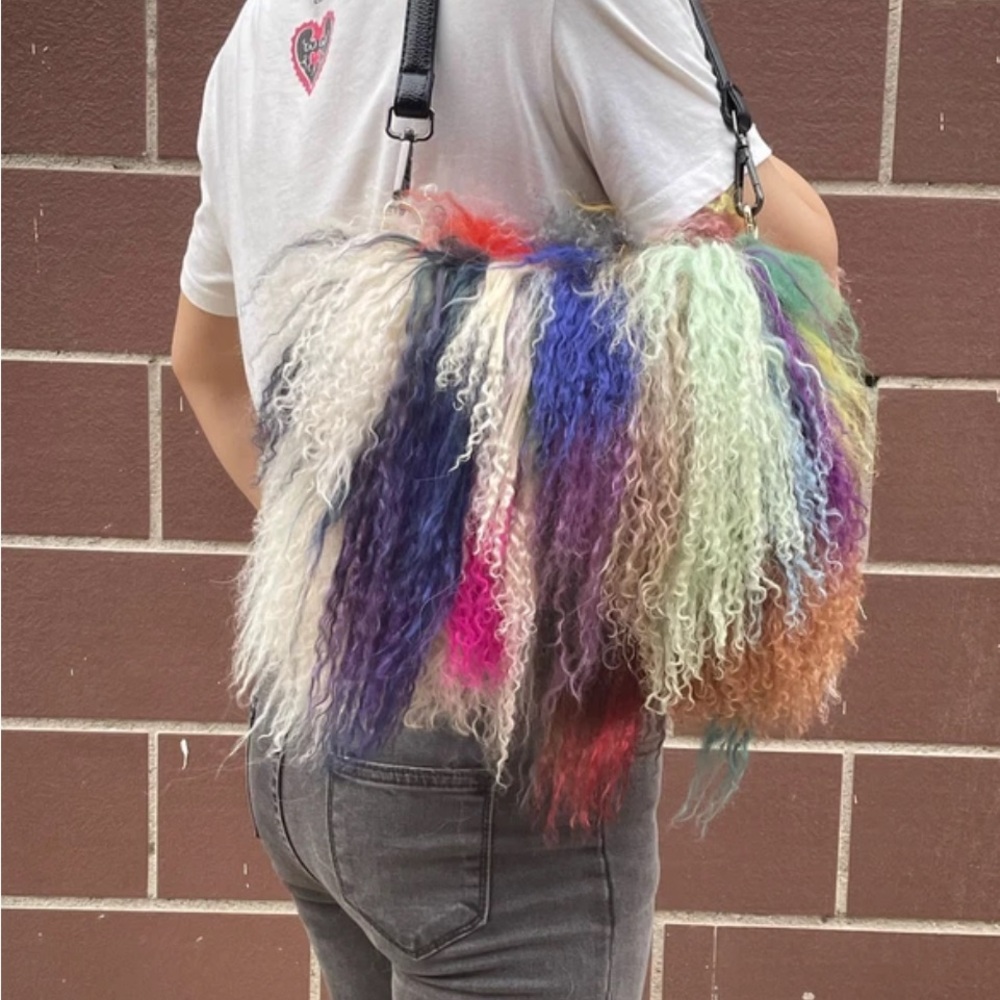 Multicolor Shearling Shoulder Bag - Picture 2 of 9
